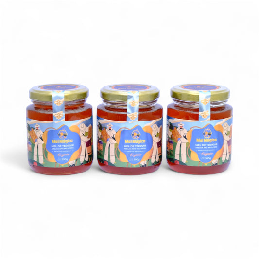 Kit 3x Vidros 300g - Mel Cru Orgânico - Mel Mágico