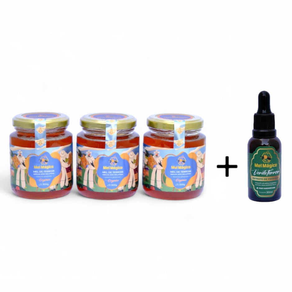 Kit 3un Vidro Redondo 300g + 1un Extrato De Própolis Verde