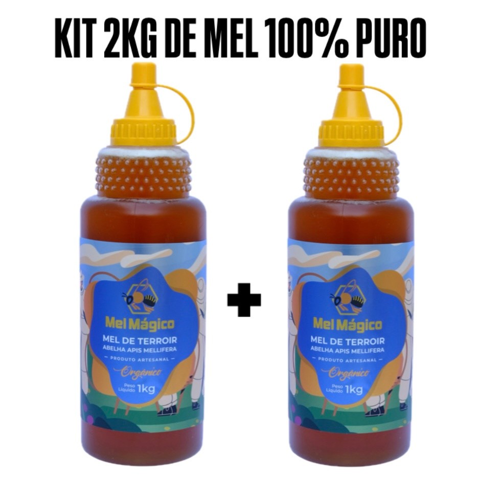 Kit 2x Mel Puro Orgânico Bisnaga 1Kg - Total 2kg De Mel 100% Natural
