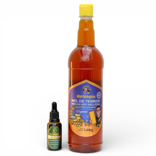 Kit: 2x Mel Puro Garrafa 1,4kg Florada Silvestre  + 1x Extrato Própolis Verde Vidro 30ml - Mel Mágico