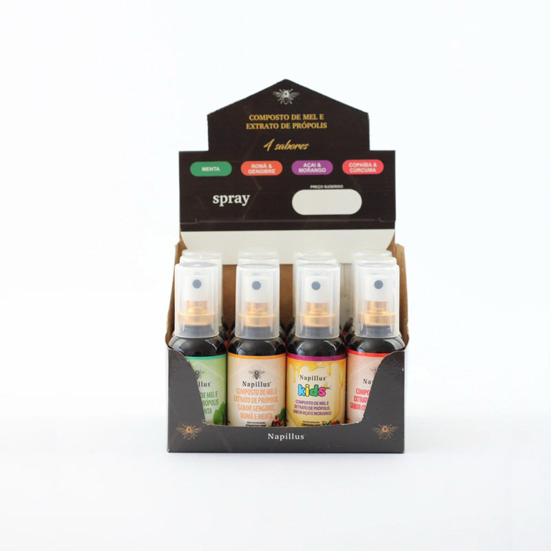 Display Sprays De Mel e Própolis Sortidos 30ml Cada - Caixa Com 12 unidades