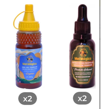 Kit Mel Mágico: 2 Mel Puro Bisnaga 280g + 2 Extrato De Própolis Verde 16,5% 30ml
