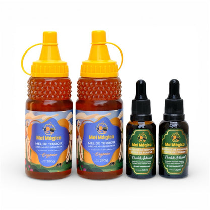 Kit Mel Mágico: 2 Mel Puro Bisnaga 280g + 2 Extrato De Própolis Verde 16,5% 30ml