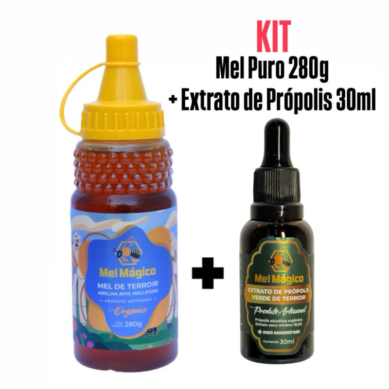 Kit 1x Mel Puro Bisnaga 280g + 1x Extrato de Própolis Verde Concentrado 30ml