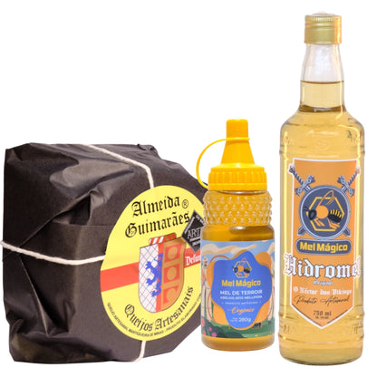 Kit Hidromel 750ML + Queijo Parmesão Defumado 500g + Mel Puro Bisnaga 280g